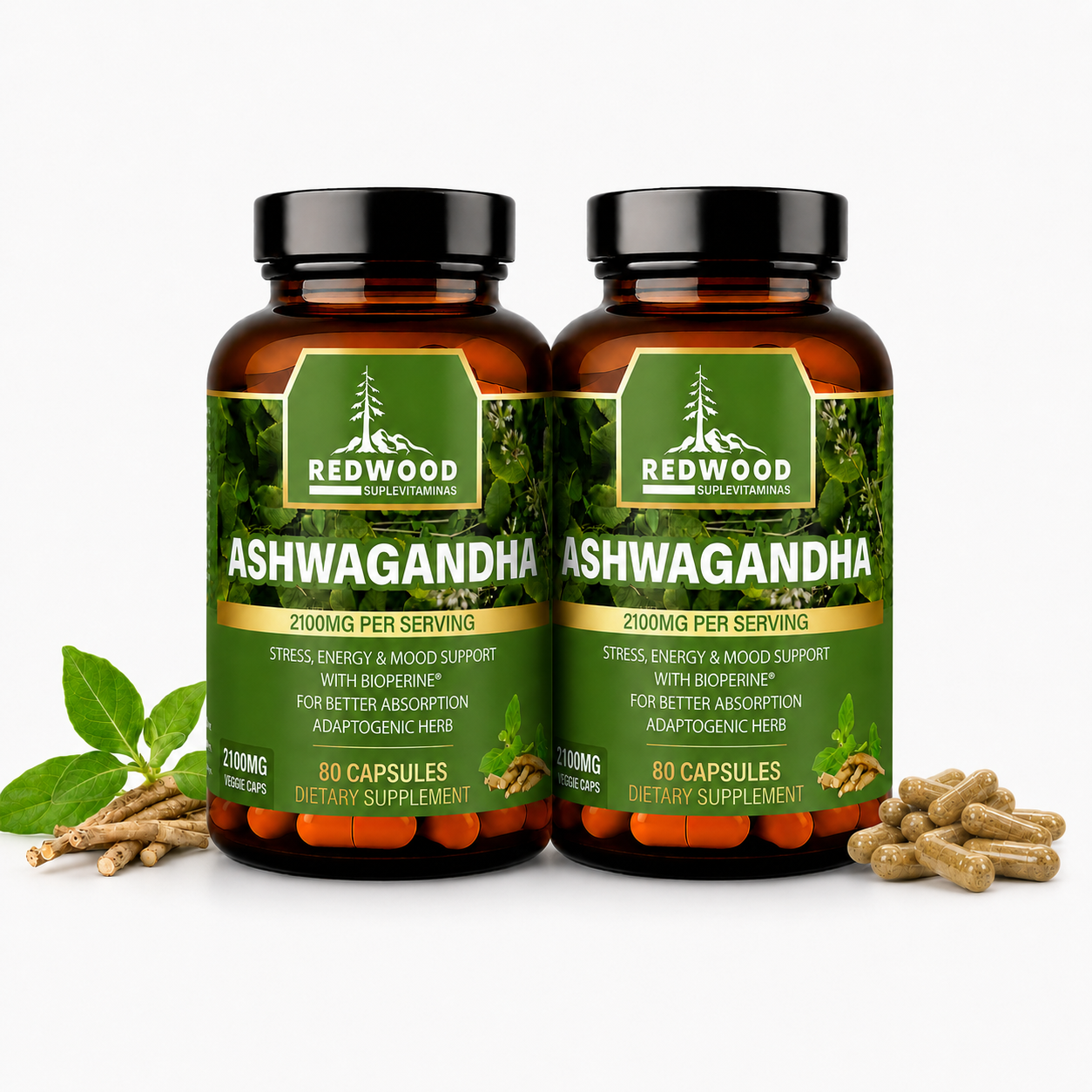 ASHWAGANDHA  2100 MG SUPLEVITAMINAS LÍNEA REDWOOD PACK 2