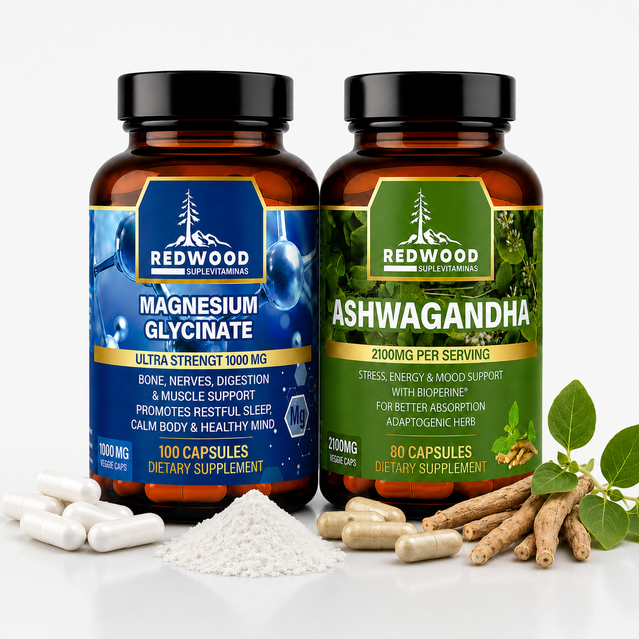KIT ANTIESTRES GLICINATO DE MAGNESIO 1000MG +  ASHWAGANDHA 2100MG