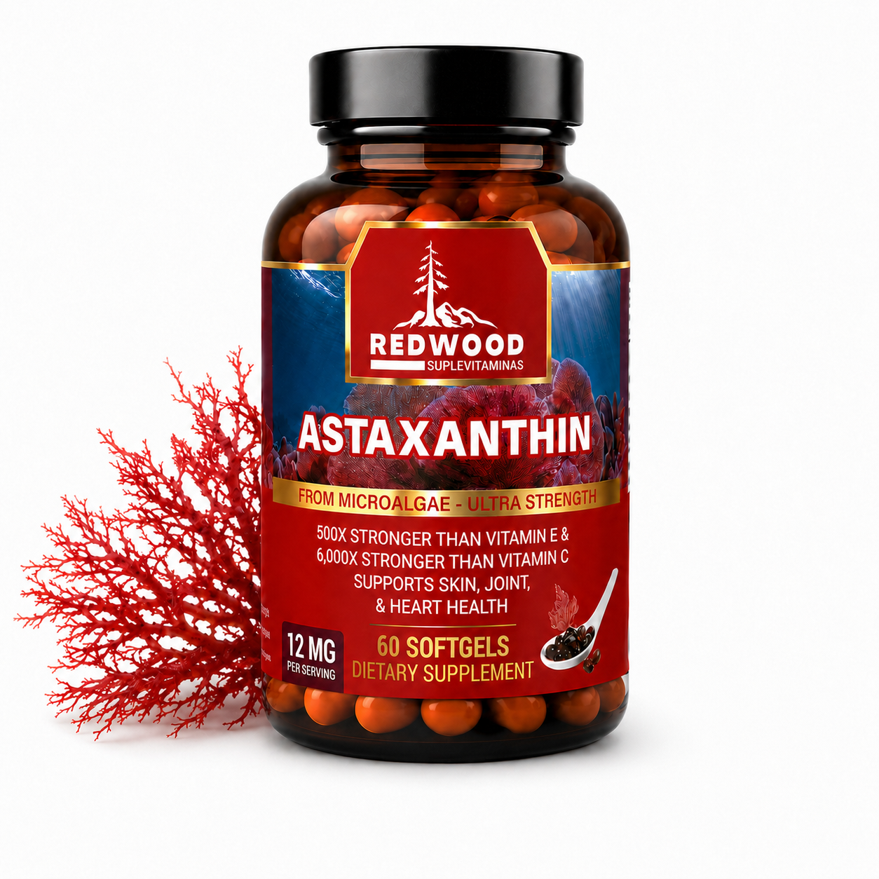 ASTAXANTINA NATURAL DE 12MG 60 SOFGELS REDWOOD