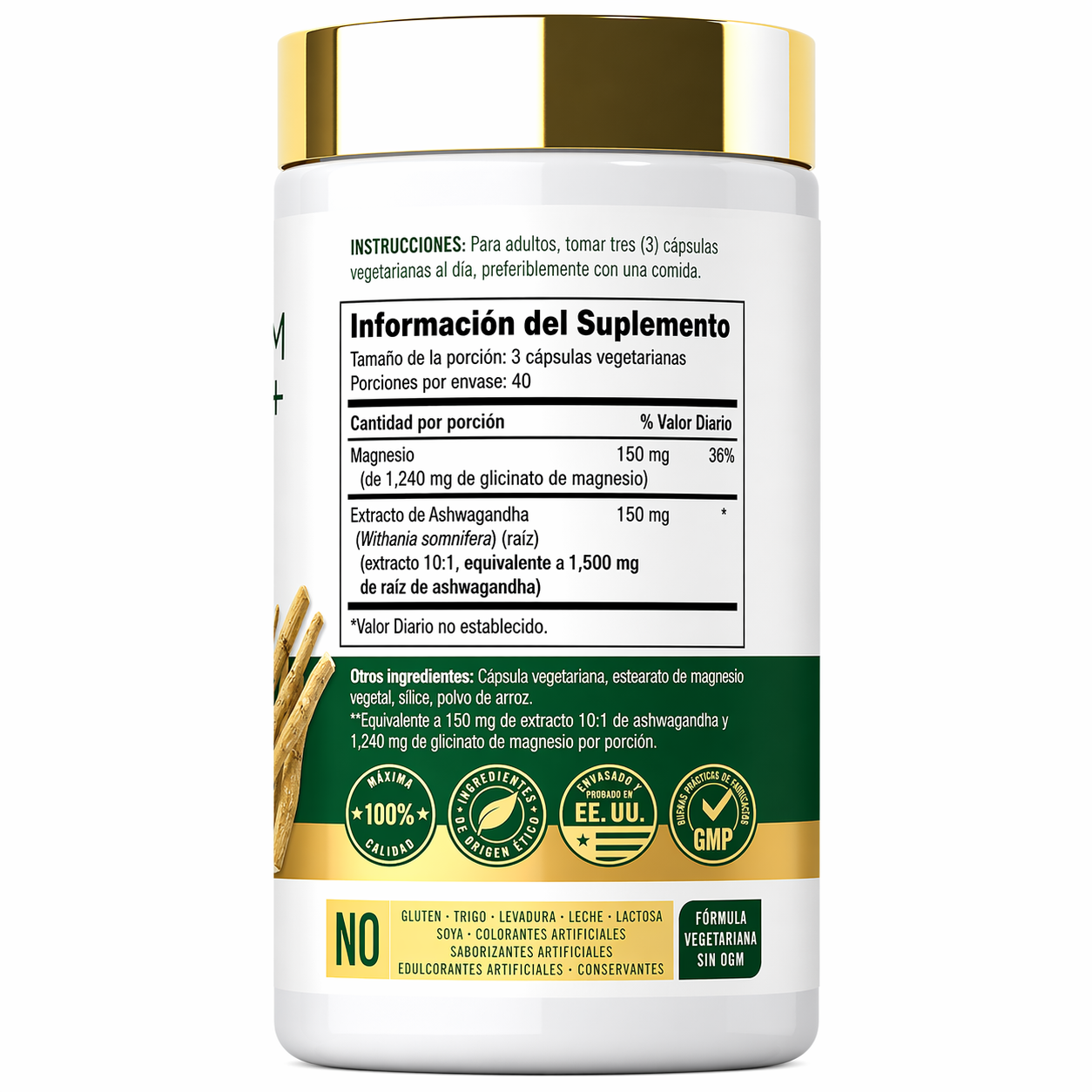 GLICINATO DE MAGNESIO CON ASHWAGANDHA 2740MG 120 CÁPSULAS CARLYLE