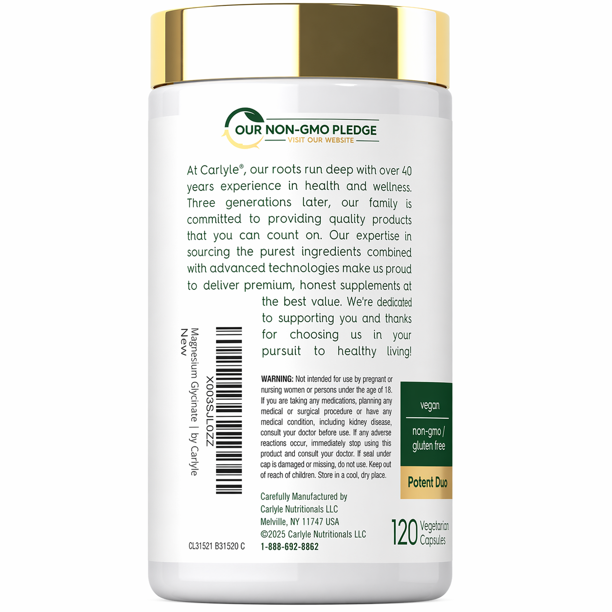 GLICINATO DE MAGNESIO CON ASHWAGANDHA 2740MG 120 CÁPSULAS CARLYLE