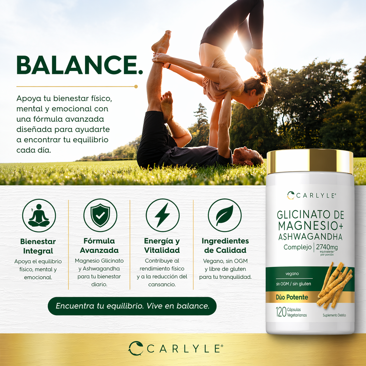 GLICINATO DE MAGNESIO CON ASHWAGANDHA 2740MG 120 CÁPSULAS CARLYLE