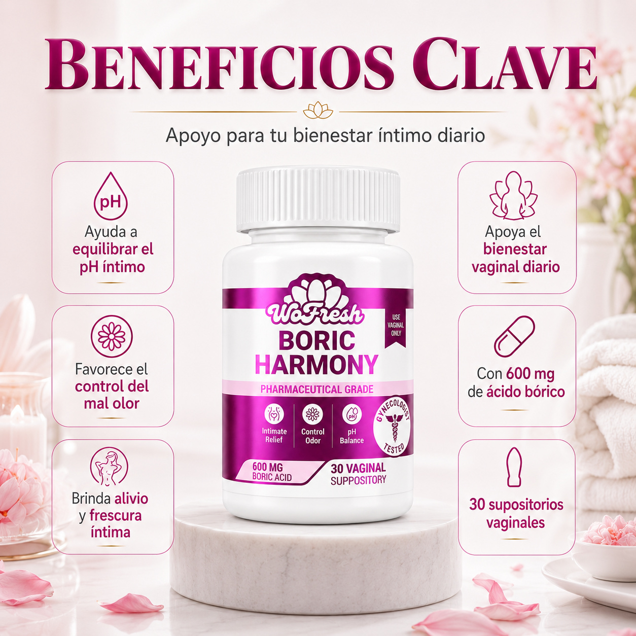 ÓVULOS DE ÁCIDO BÓRICO 600 MG BORIC HARMONY WOFRESH BY SUPLEVITAMINAS