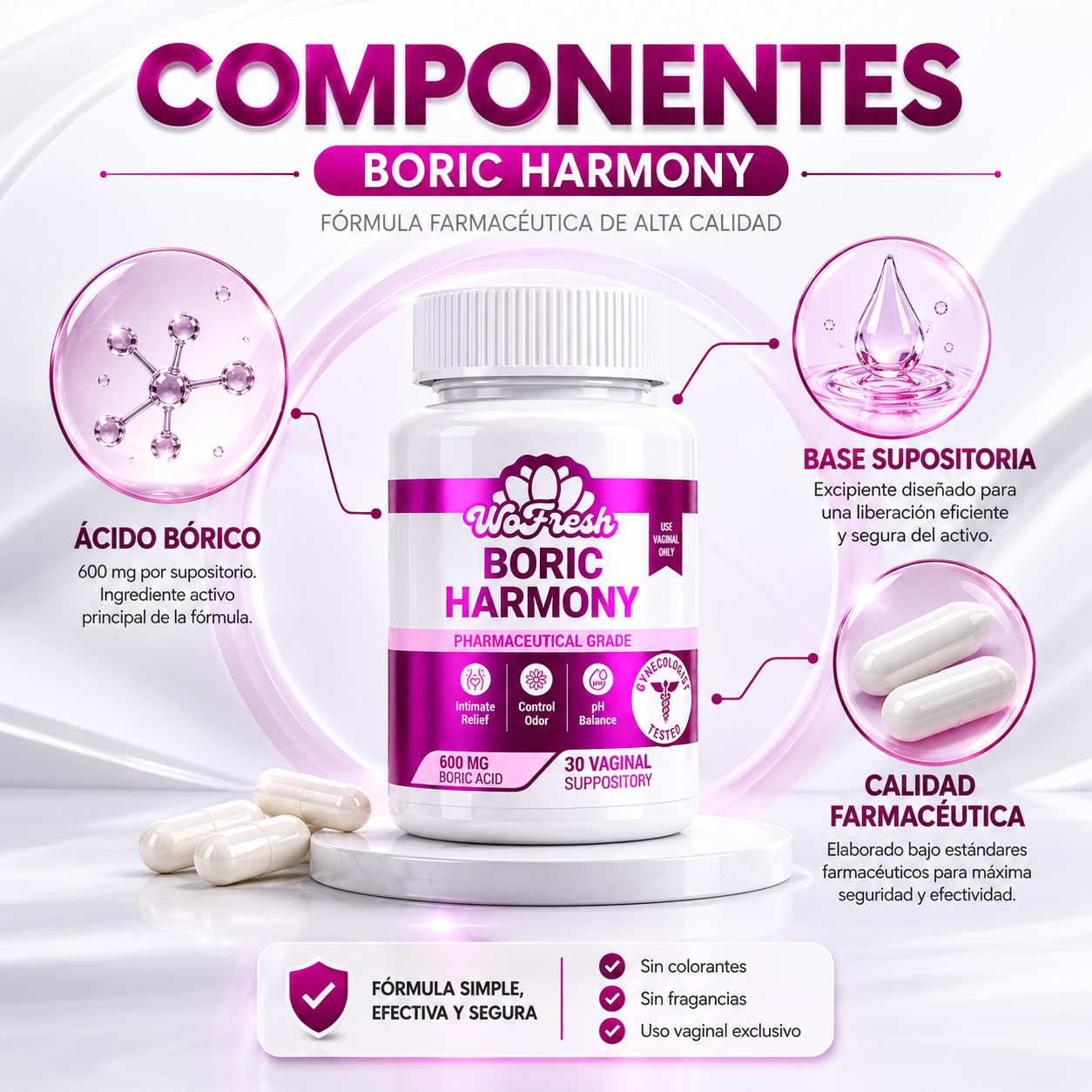 ÓVULOS DE ÁCIDO BÓRICO 600 MG BORIC HARMONY WOFRESH BY SUPLEVITAMINAS