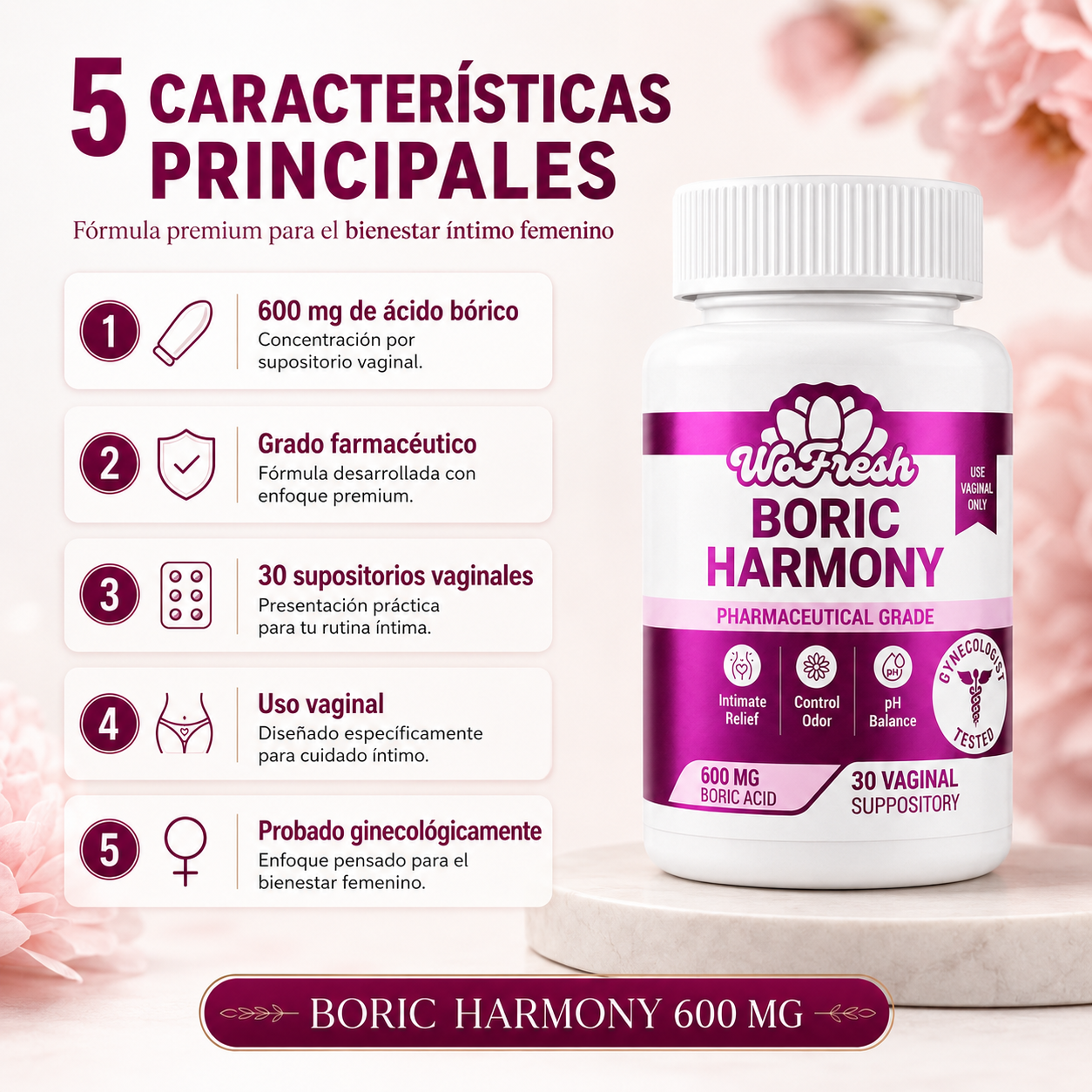 ÓVULOS DE ÁCIDO BÓRICO 600 MG BORIC HARMONY WOFRESH BY SUPLEVITAMINAS