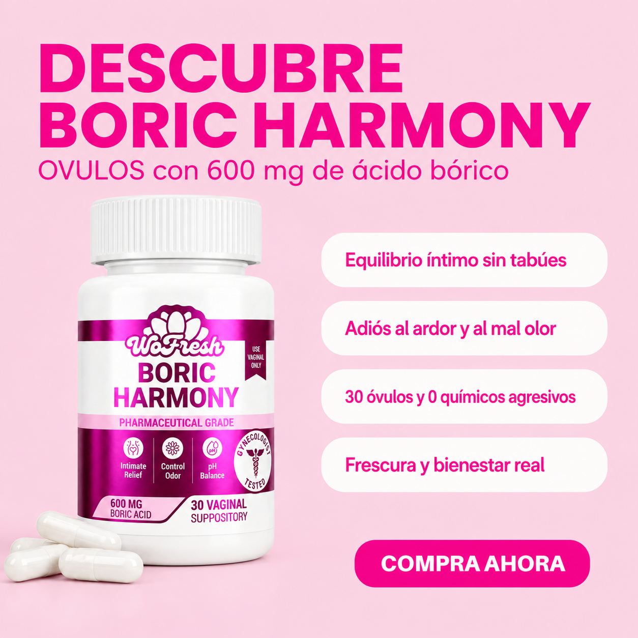 ÓVULOS DE ÁCIDO BÓRICO 600 MG BORIC HARMONY WOFRESH PACK X2