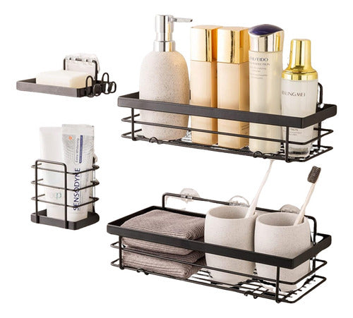 Organizador De Ducha Repisa Baño Set 5 Acero Inoxidable Adhe