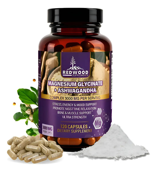 Glicinato de Magnesio + Ashwagandha 3000 mg de Redwood- C--.
